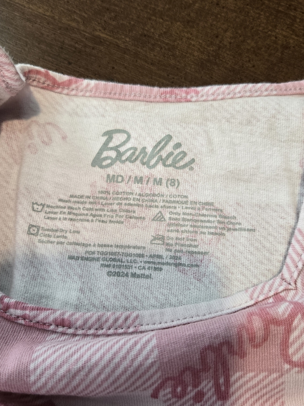 Barbie Girls Pink White Check Logo Graphic Puff Sleeve Fit & Flare Dress Medium - Picture 3 of 5